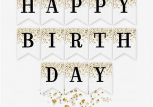 Happy Birthday Banner In Silver Printable Happy Birthday Banner Confetti Glitter Gold