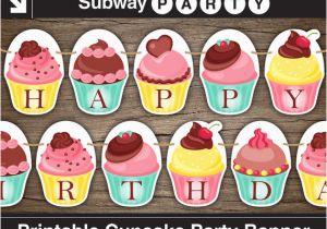 Happy Birthday Banner Letters Pdf Printable Cupcake Party Banner Happy Birthday Garland