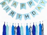 Happy Birthday Banner Lights Gold Pleated Happy Birthday Light Blue Banner 25pc