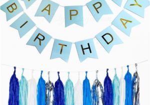 Happy Birthday Banner Lights Gold Pleated Happy Birthday Light Blue Banner 25pc