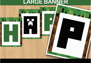 Happy Birthday Banner Minecraft Printable 8 Bit Party Banner Minecraft Party Ideas Instant Download