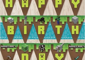 Happy Birthday Banner Minecraft Printable Birthday Banners Minecraft Party Favors and Minecraft On