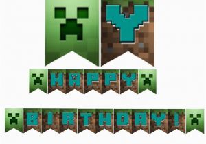 Happy Birthday Banner Minecraft Printable Edible Cake toppers Minecraft Downloadable Printable