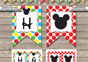 Happy Birthday Banner Online Editing Mickey Mouse Party Printables Invitations Decorations