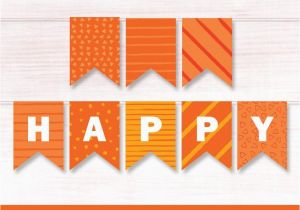 Happy Birthday Banner orange Happy Birthday orange Banner Printable orange Bunting