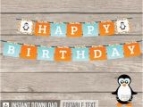 Happy Birthday Banner Pdf Download Penguin Party Happy Birthday Banner Geometric