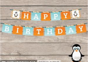 Happy Birthday Banner Pdf Download Penguin Party Happy Birthday Banner Geometric