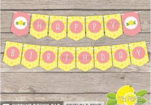 Happy Birthday Banner Pdf Lemonade Party Happy Birthday Banner Yellow Peach Pink