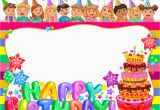 Happy Birthday Banner Picture Frame Birthday Bright Frame with Cake and Cute Kids Vector Image
