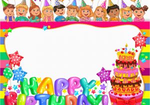 Happy Birthday Banner Picture Frame Birthday Bright Frame with Cake and Cute Kids Vector Image