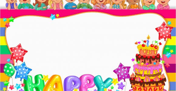 Happy Birthday Banner Picture Frame Birthday Bright Frame with Cake and Cute Kids Vector Image