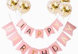 Happy Birthday Banner Pink and Silver Fengrise Pink Happy Birthday Banner Gold Confetti Balloons