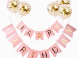 Happy Birthday Banner Pink and Silver Fengrise Pink Happy Birthday Banner Gold Confetti Balloons