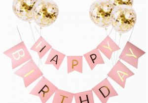 Happy Birthday Banner Pink and Silver Fengrise Pink Happy Birthday Banner Gold Confetti Balloons