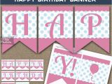 Happy Birthday Banner Pink and Silver Printable Happy Birthday Banner Pink Blue Polka Dots