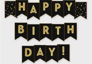 Happy Birthday Banner Printable Black and White Black Gold Printable Happy Birthday Banner Birthday Party