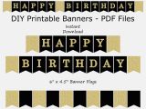 Happy Birthday Banner Printable Black and White Happy Birthday Banner Black Gold Glitter Printable