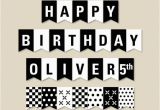 Happy Birthday Banner Printable Black and White Pdf Custom Name Black and White Birthday Banner Birthday Party