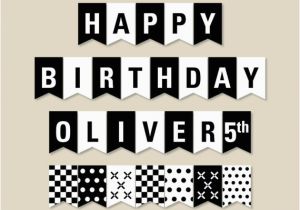 Happy Birthday Banner Printable Black and White Pdf Custom Name Black and White Birthday Banner Birthday Party