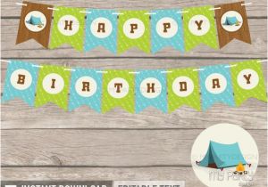 Happy Birthday Banner Printable Boy Camping Party Happy Birthday Banner Boy Campout Sleepover