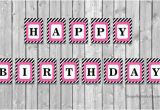 Happy Birthday Banner Printable Pdf Pink Hot Pink and Black Striped Bunting Happy Birthday Banner