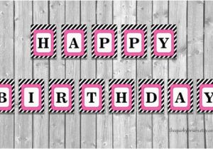 Happy Birthday Banner Printable Pdf Pink Hot Pink and Black Striped Bunting Happy Birthday Banner