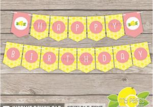 Happy Birthday Banner Printable Pdf Pink Lemonade Party Happy Birthday Banner Yellow Peach Pink