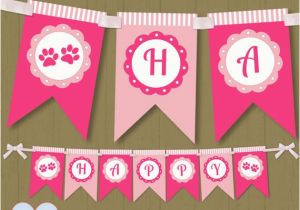 Happy Birthday Banner Printable Pdf Pink Pawty Birthday Banner Instant Download Printable Paw