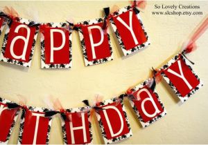 Happy Birthday Banner Printable Red and Black Black and White Damask with Red Happy Birthday Banner