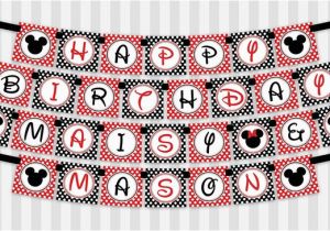 Happy Birthday Banner Printable Red and Black Printable Diy Black and Red Mickey Mouse and Minnie Mouse