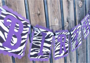 Happy Birthday Banner Printable Violet Purple Zebra Print Happy Birthday Banner by Justbeccuz
