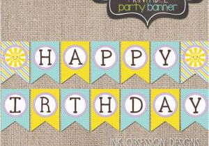 Happy Birthday Banner Printable Yellow Sunshine Happy Birthday Banner Instant by Inkobsessiondesigns