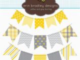 Happy Birthday Banner Printable Yellow Yellow and Gray Bunting Banner Flags Clipart by