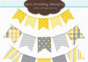 Happy Birthday Banner Printable Yellow Yellow and Gray Bunting Banner Flags Clipart by