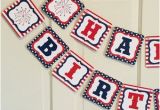 Happy Birthday Banner Red White and Blue Red and White Banner Etsy