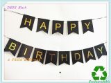 Happy Birthday Banner Size Size 16x20cm Glitter Black Backdrop Gold Foiled Letter