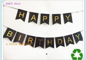 Happy Birthday Banner Size Size 16x20cm Glitter Black Backdrop Gold Foiled Letter