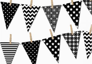 Happy Birthday Banner Template Black and White Black and White Banner Printable Party Banner Happy Birthday