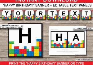 Happy Birthday Banner Template Editable Lego Party Banner Template Happy Birthday Banner
