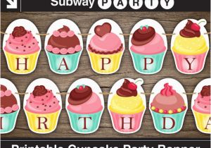 Happy Birthday Banner Template Pdf Printable Cupcake Party Banner Happy Birthday Garland
