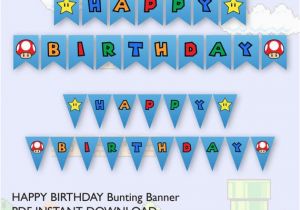 Happy Birthday Banner Template Pdf Super Mario Brother Birthday Party Bunting Banner Printable