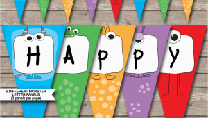 Happy Birthday Banner Template Printable Monster Party Banner Template Birthday Banner Editable