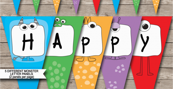 Happy Birthday Banner Template Printable Monster Party Banner Template Birthday Banner Editable