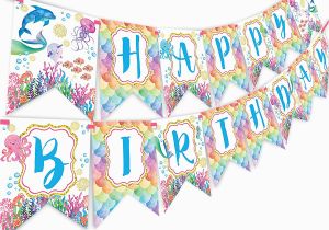 Happy Birthday Banner Under the Sea Mermaid Bottle Wraps 20 Mermaid Water Bottle Labels