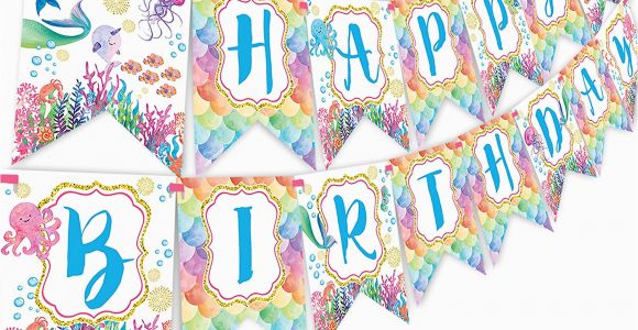 Happy Birthday Banner Under the Sea Mermaid Bottle Wraps 20 Mermaid Water Bottle Labels