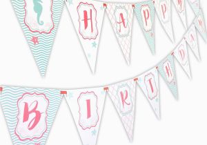 Happy Birthday Banner Under the Sea Mermaid Under the Sea Happy Birthday Banner Pennant