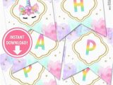 Happy Birthday Banner Unicorn Printable Printable Watercolors and Gold Unicorn Happy Birthday