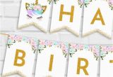 Happy Birthday Banner Unicorn Printable Unicorn Happy Birthday Banner Floral Unicorn Birthday