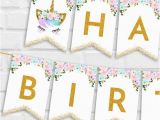 Happy Birthday Banner Unicorn Printable Unicorn Happy Birthday Banner Floral Unicorn Birthday