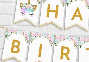 Happy Birthday Banner Unicorn Printable Unicorn Happy Birthday Banner Floral Unicorn Birthday